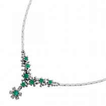 Smaragdkette Weissgold 585 14K grüne Smaragde Brillanten Antikschmuck 