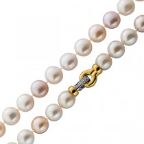 Perlenkette Gold 585 14K Edison Süßwasserperlen Brillanten 0.16ct 