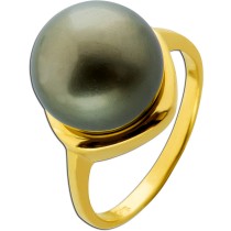 Perlenring Gold 585 14K synthetische Tahiti Perle 12.5mm
