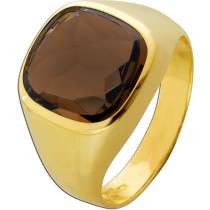 Siegelring Gold 585 14 Karat cognac brauner Rauchquarz 5.9ct