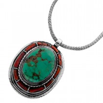 Türkis Kette Silber 925 Boulder Türkis rote sardische Koralle Antikschmuck