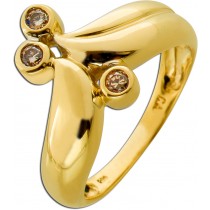 Diamantring 585 Gelbgold 14 Karat 3 Brillanten 0.10ct Champagner/SI 