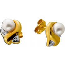 Ohrstecker Gelbgold 585 Akoyaperlen 6,3mm makellos 2 Diamanten 0.01ct