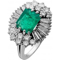 Smaragd Ring Weissgold 750 18K grüner Smaragd 3.70ct Diamanten 2.64ct Antikschmuck