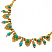 Collier Gelbgold 22K Türkise 40ct. 36 Brillanten 1.08ct TW/VVS 95.70g