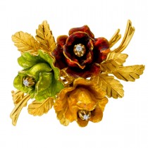 Rosen Brosche Gold 750 18K Diamanten 0.06ct Antikschmuck 1960
