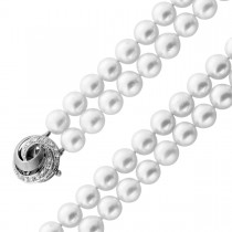 Perlenkette 2-reihig Akoyaperlen Diamanten 0.20ct Weissgold 585 14K