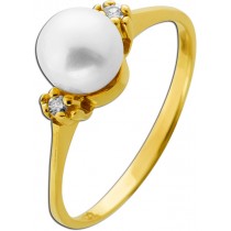 Perlenring Gold 333 8K Akoyaperle 6.7mm Diamanten 0.04ct