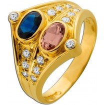 Saphir Ring Gold 750 18K Saphir Morganit Brillanten 0.22ct Cadeaux