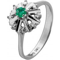 Smaragd Ring Weißgold 585 14K grüner Smaragd Diamanten 0.12ct Antikschmuck