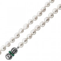 Perlenkette 82cm Akoyaperlen 7-6.3mm grünen Smaragde 0.18ct