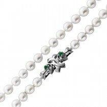 Perlenkette 58cm Akoyaperlen 7-6.5mm grüne Smaragde Antikschmuck