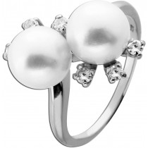 Perlenring Weißgold 750 18K Akoyaperlen Diamanten 0.18ct