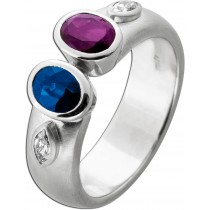 Diamant Ring Weißgold 750 18K Rubin Saphir Diamanten Antikschmuck