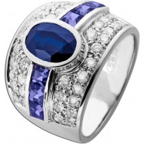 Saphir Ring Weißgold 585 14K blauer Saphir Brillanten 1.15ct lila Tansanite 