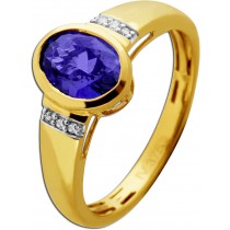 Tansanit Ring Gold 375 9K blauer Tansanit 1.25ct Brillanten 0.06ct