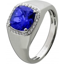 Tansanit Ring Platin 950 blauer Tansanit 3.3ct Brillanten 0.28ct