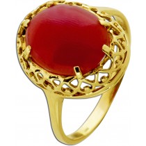 Korallring Gold 333 8K Ochsenblut rote sardische Koralle 6.9ct Antikschmuck