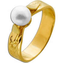 Perlenring Gold 585 14K Akoyaperle 6mm Antikschmuck