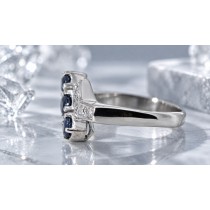 Saphirring Weißgold 750 18K blaue Saphire Diamanten 0.16ct Antikschmuck