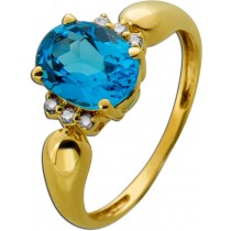 Topasring Gold 375 9K ozeanblauer Blautopas Diamanten 0.06ct