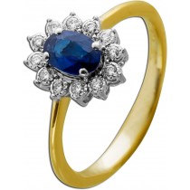 Saphirring Gold 750 18K blauer Saphir Brillanten Antikschmuck