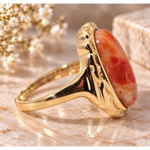 Achatring Gold 375 9K apricot Blütenachat 7.90ct. Antikschmuck