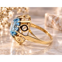 Topasring Gold 333 8K ozeanblauen Blautopas 8.9ct Antikschmuck