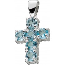 Kreuz Blautopas Anhänger Silber 925 hellblaue Edelsteine