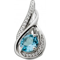 Blautopas Anhänger Silber 925 hellblauer Edelstein weiße Zirkonia