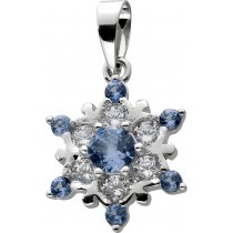 Anhänger Schneeflocke Silber 925 Aquamarine und Brillant Synthesen