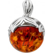 Bernstein Anhänger Rund Silber 925 cognac brauner 