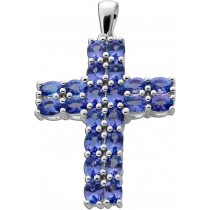 Kreuz Anhänger Silber 925 Natur Tansanit Edelsteine 4ct