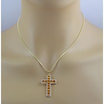 Kreuz Anhänger Silber vergoldet nat. Citrin Edelsteine 4ct weisse Zirkonia