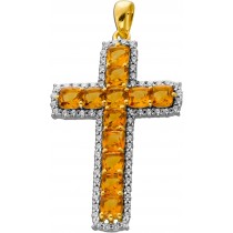 Kreuz Anhänger Silber vergoldet nat. Citrin Edelsteine 4ct weisse Zirkonia