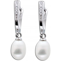 Creolen Ohrringe KlappcreolenPerlen Damen Silber 925 weisse Süsswasserzuchtperle klare Zirkonia_01