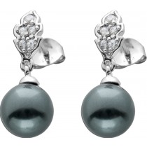 Perlen Ohrstecker Silber 925 graue Muschelkernperlen weiße Zirkonia