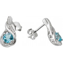 Blautopas Ohrstecker Silber 925 hellblaue Edelsteine weiße Zirkonia