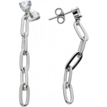 Paperclip Ohrstecker Silber 925 2 Zirkonia beweglich rhodiniert