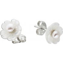 Perlmutt Blumenohrstecker Silber 925 2 Süßwasser Zuchtperlen