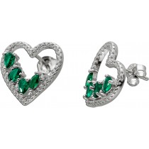 Herz Ohrstecker Silber 925 grüne weisse Zirkonia