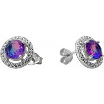 Ohrstecker Halo 925 Sterling Silber weisse lila Zirkonia