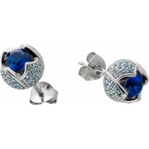 Rosen Ohrstecker Silber 925 blaue Zirkonia Steine