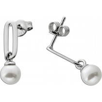 Paperclip Ohrstecker Silber  925 synthetische weiße Perlen 5.8mm