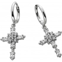 Kreuz Creolen Ohrhänger Silber 925 weiße Zirkonia Steine