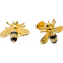 Bienen Ohrstecker Silber vergoldet weiße Zirkonia schwarze Zirkonia Steine