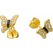 Schmetterling Ohrringe Silber vergoldet weisse schwarze Zirkonia Steine