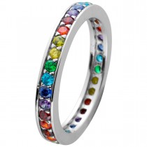 Ring Silber 925 Bunte Zirkonia Regenbogen Optik