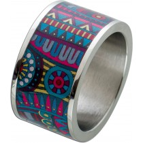 Ring Edelstahl lackiertem Pop Art Aufdruck Toyo Yamamoto