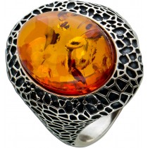 Ring Silber 925/- teils geschwärzt mit ovalen Cognac Bernstein 17 bis 20mm